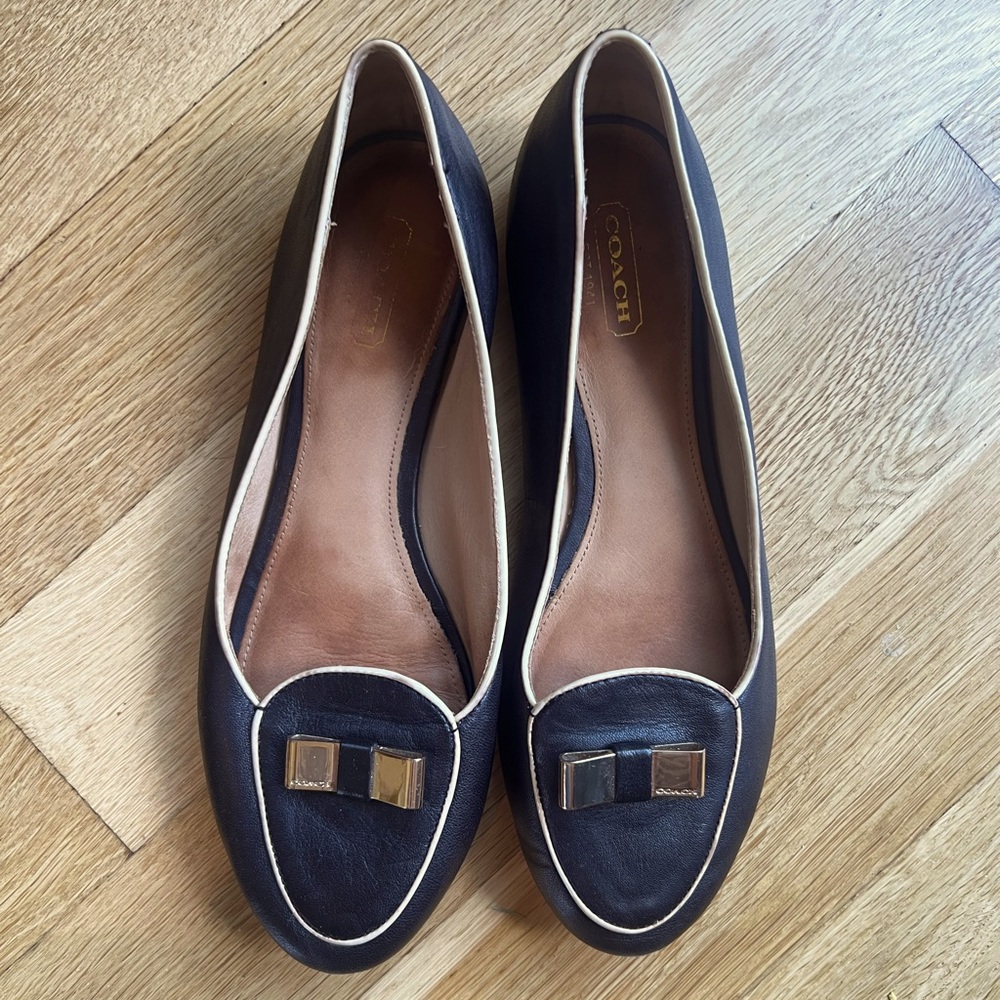 Coach Black Leather Shoes with Gold Bow Detail